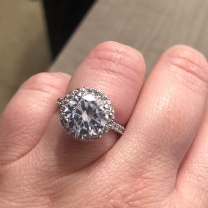 Large round halo crystal ring